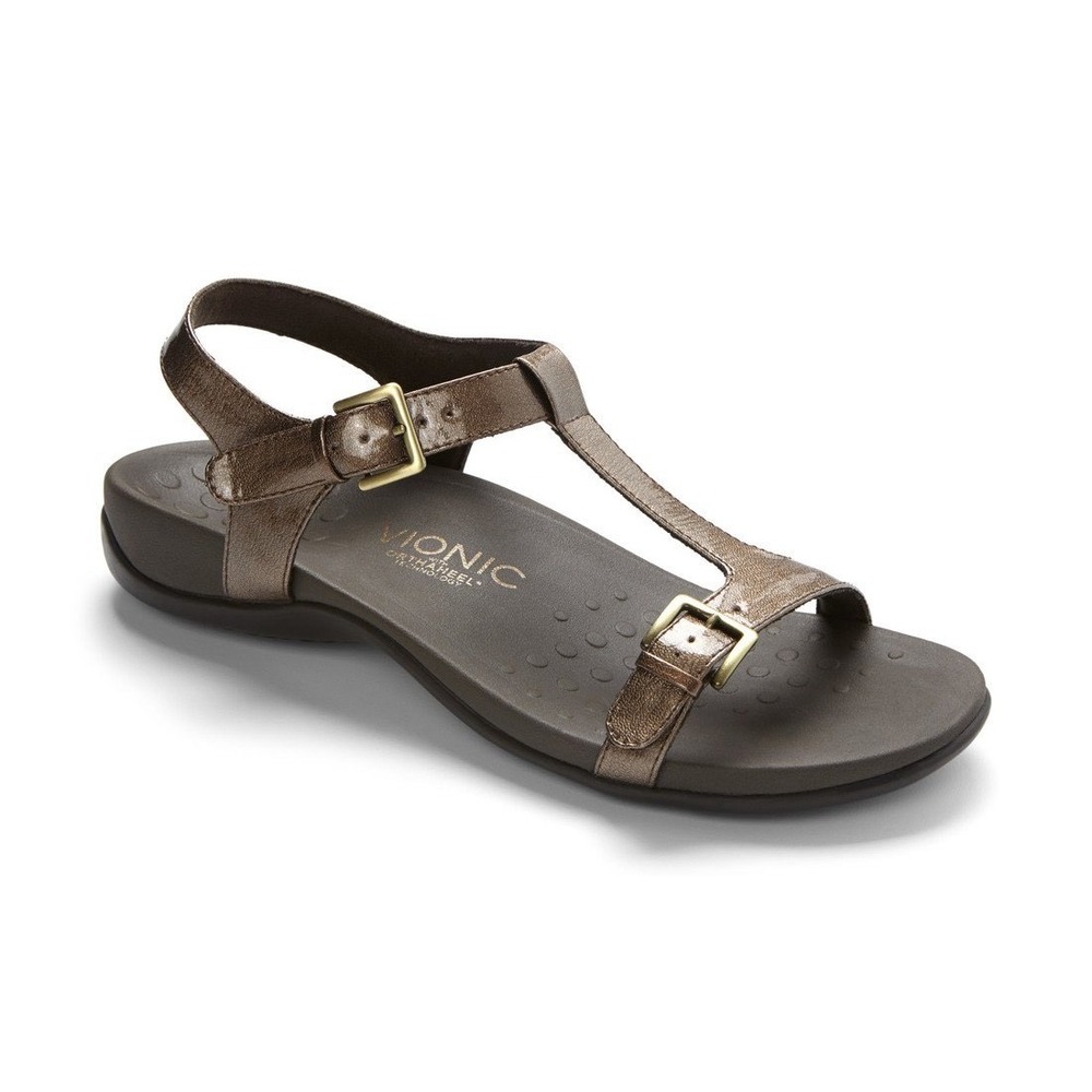 Vionic Adrienne T Strap‎ Size 11 Bronze Metallic Orthotic Sandals (clo460)